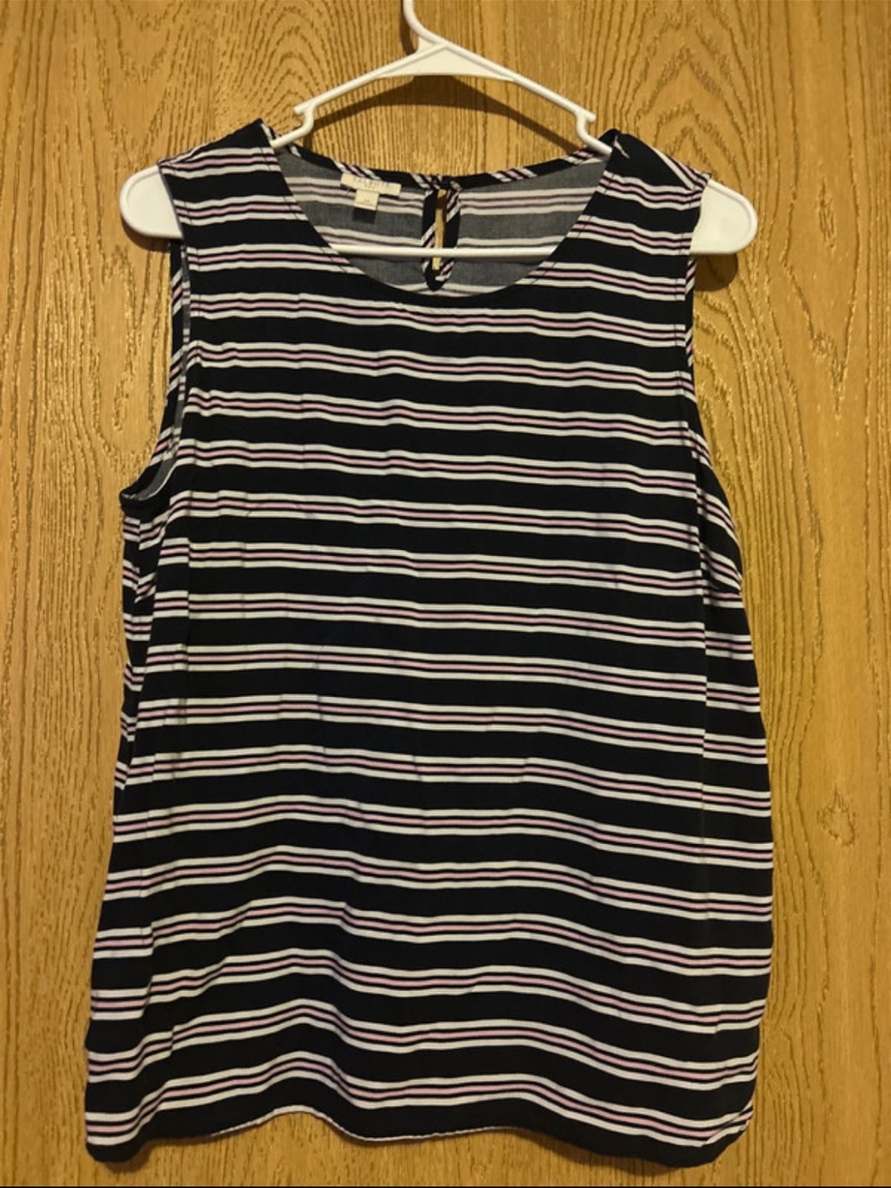 Talbots Navy Sleeveless Tank with White and Light Pink Stripes